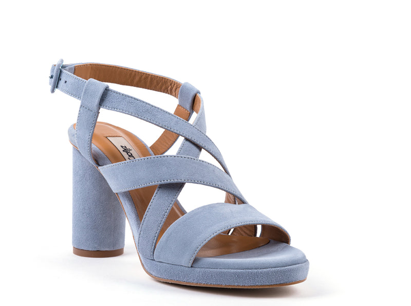 WEDDING COLLECTION - High heeled sandals em blue leather with decorative straps