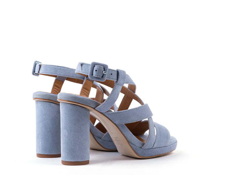 WEDDING COLLECTION - High heeled sandals em blue leather with decorative straps