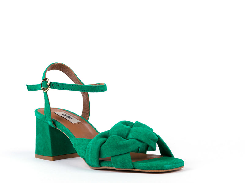Sandálias de salto em camurça verde