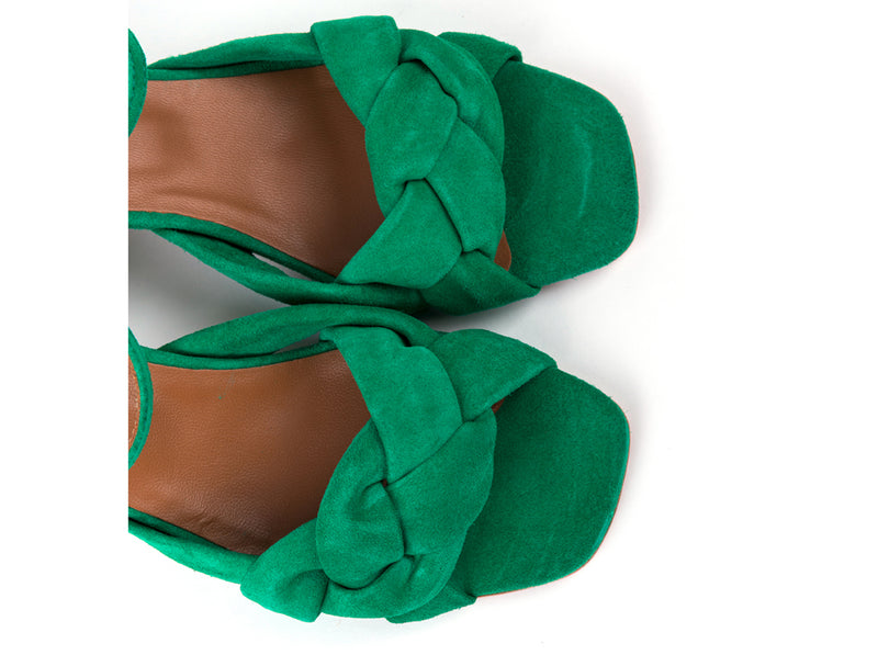 Sandálias de salto em camurça verde