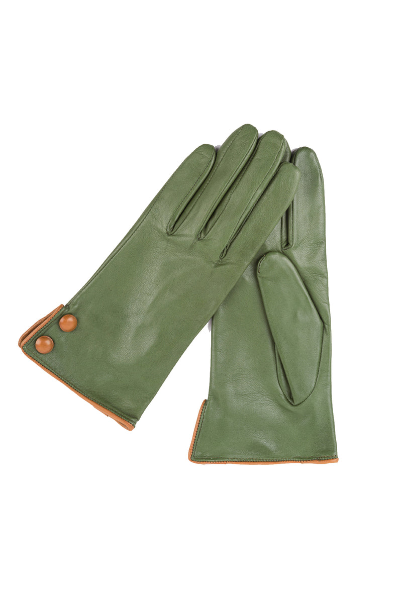 ​Green gloves in leather with buttons