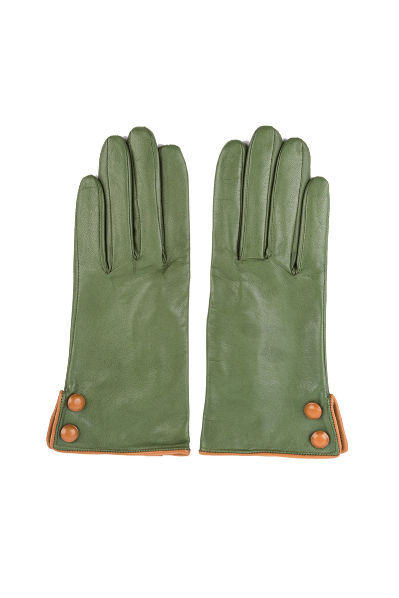 ​Green gloves in leather with buttons