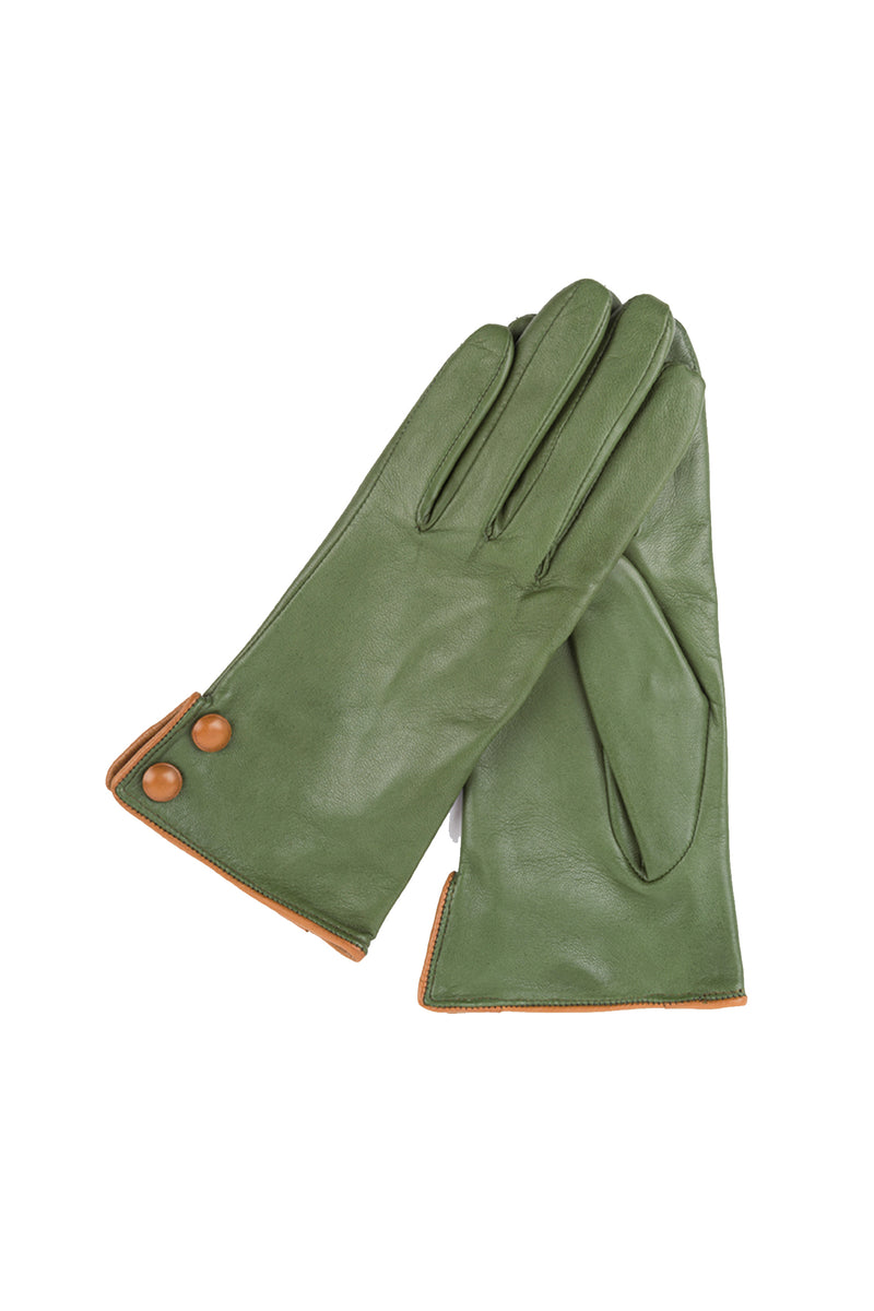 ​Green gloves in leather with buttons